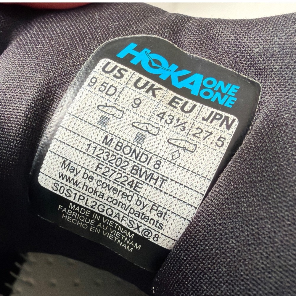 Hoka Bondi 8 Mens Size 9.5 D Road Running Shoes Black White 1123202 BWHT - Picture 6 of 12